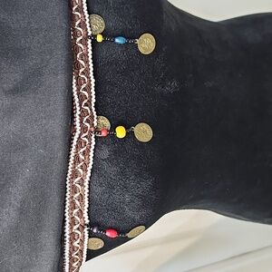 New Pia Rossini Unique Black Scarf Wrap Gold Coins Colorful Beads Braided New